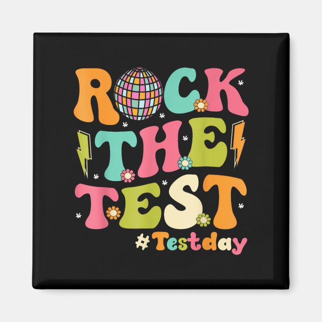 Íman Rock The Test Testing Day Retro Motivational Teach (Frente)