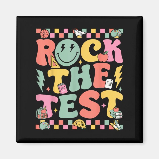 Íman Rock The Test Testing Day Retro Motivational Teach (Frente)