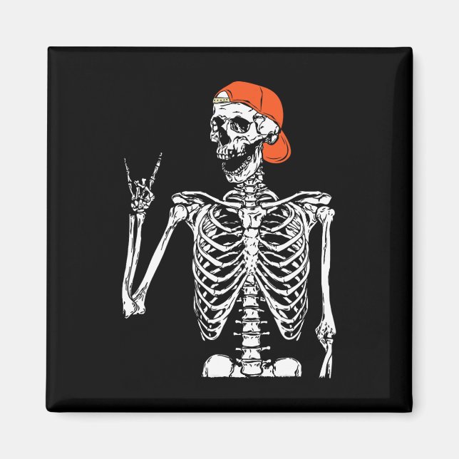 Íman Rocker Skeleton Rocha Sobre O Dia Das Bruxas (Frente)