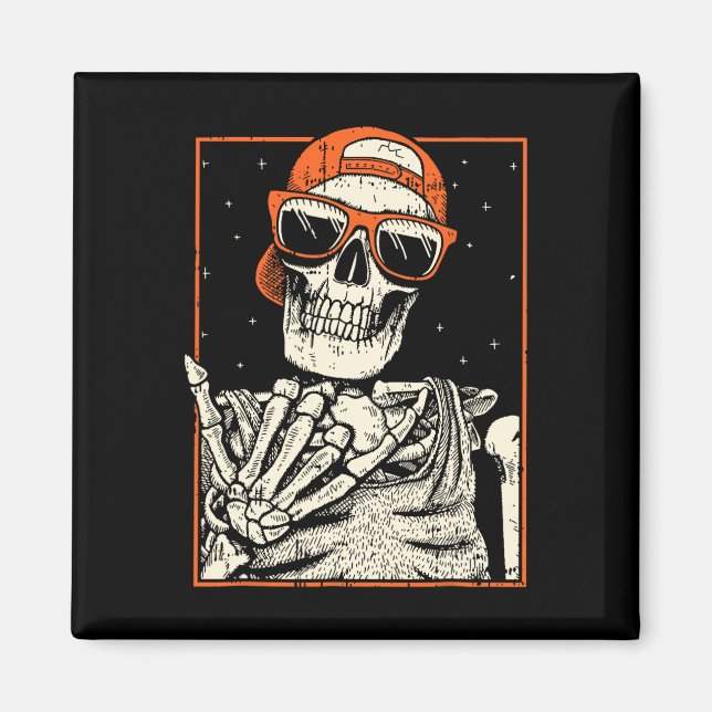 Íman Rocker Skeleton Rocha Sobre O Dia Das Bruxas (Frente)