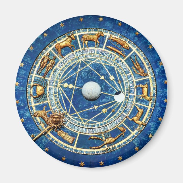 Íman Roda Astrologica Azul Azul Celestial Antigo Mundo (Frente)