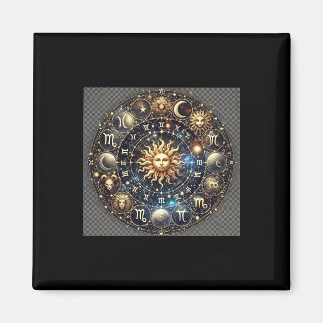 Íman Roda Zodiacal Celestial – Design de Astrologia Mís (Frente)