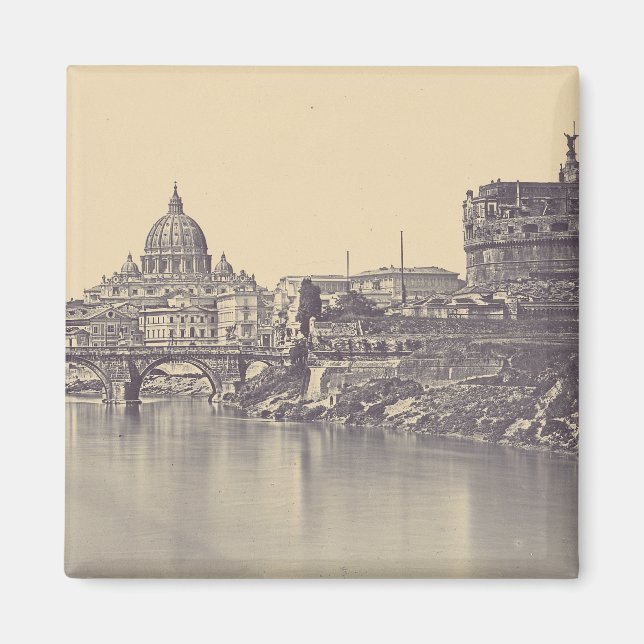 Íman Roma Antiga Castelo Tibre e Vaticano Arte Fina (Frente)