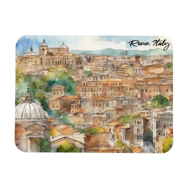 Íman Roma Itália Watercolor Painting Panorama View (Horizontal)