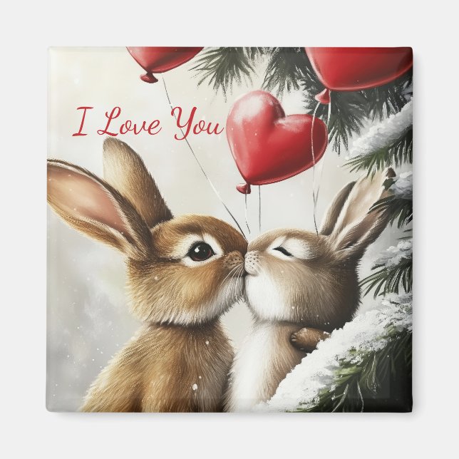 Íman Romantic Bunny Couple Valentine's Day Magnet (Frente)