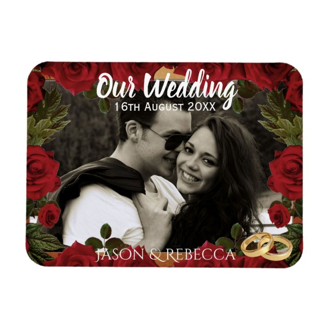 Íman Romantic Red Roses Wedding Day Keepsake Photo (Horizontal)
