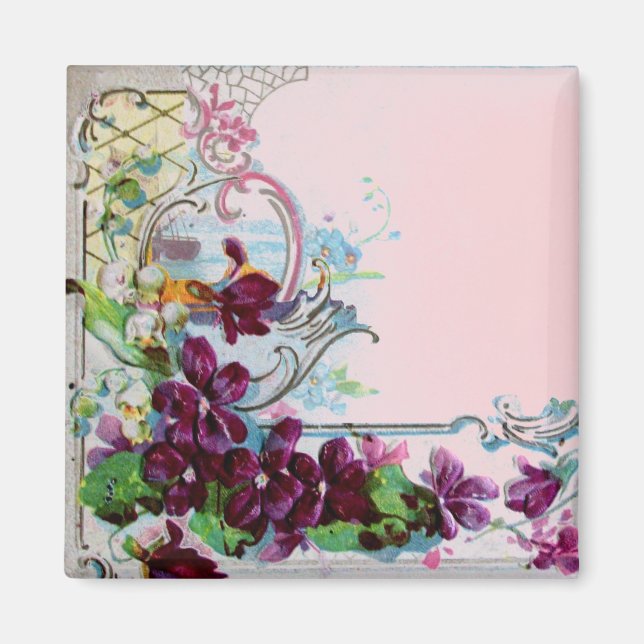 Íman ROMÂNTICA Ondas Florais Violetas Pensées Rosas (Frente)