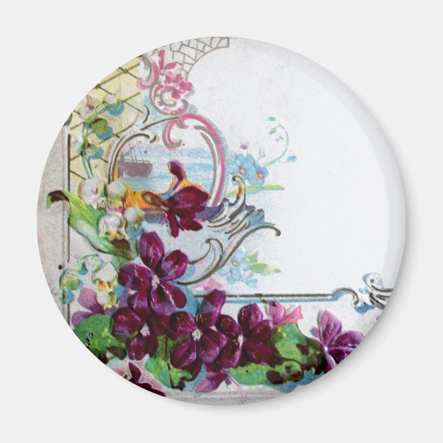 Íman ROMÂNTICA Redemoinhos Florais Violetas Brancas (Frente)