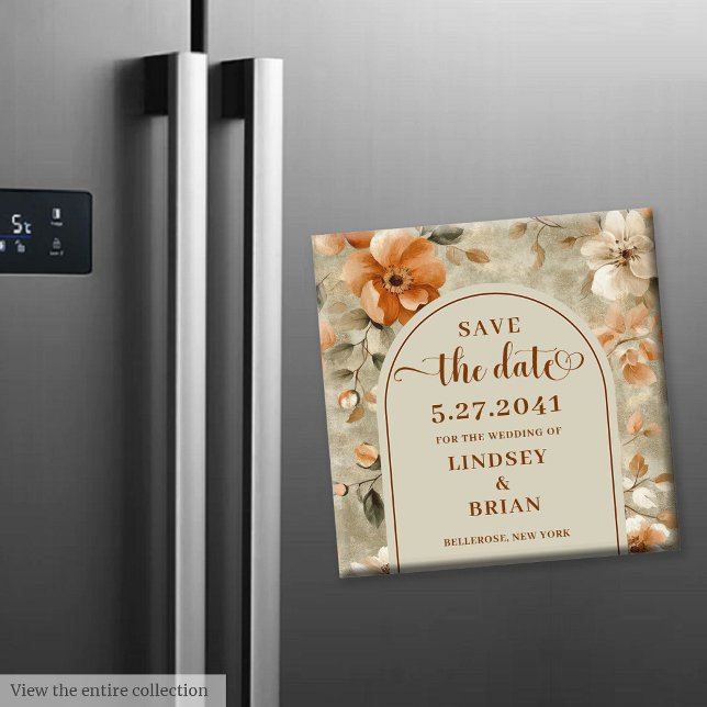 Íman Romântico Boho Neutro Bege Oliva Floral Salvar Dat (Romantic Boho Neutral Beige Olive Floral Save Date)