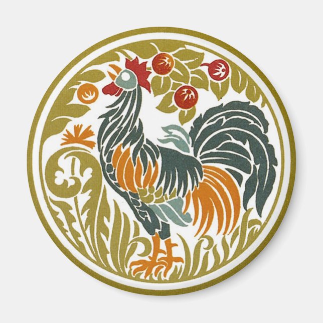 Íman Rooster de Vintage Round - Magnet (Frente)