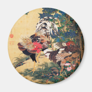 Íman Rooster e Hen com Hydrangeas por Ito Jakuchu