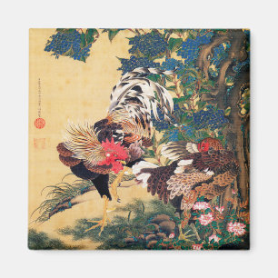Íman Rooster e Hen com Hydrangeas por Ito Jakuchu