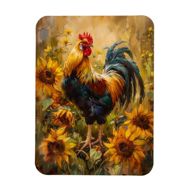 Íman Rooster e Sunflower Oil Painting Flexível (Vertical)