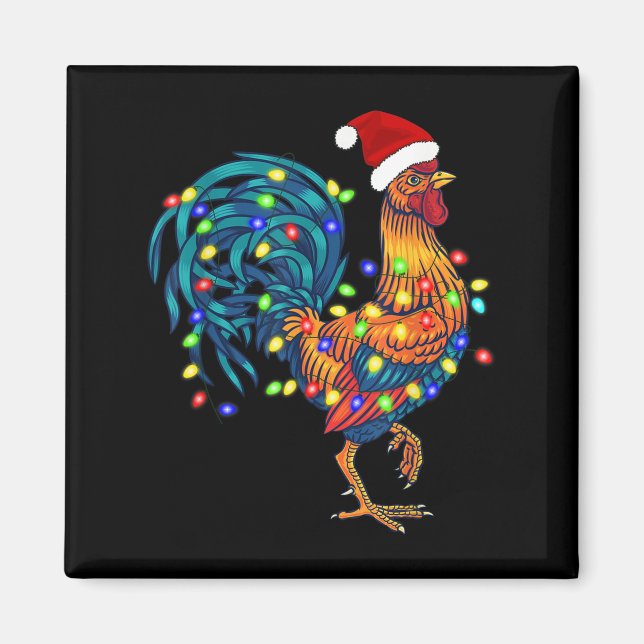 Íman Rooster Engraçado Galinha Luzes de Natal Pajama Fa (Frente)