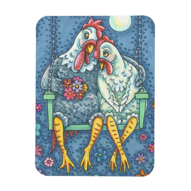 ÍMAN  ROOSTER & HEN AMADORES, RETALHO DE MAGNET DE FRANG (Vertical)
