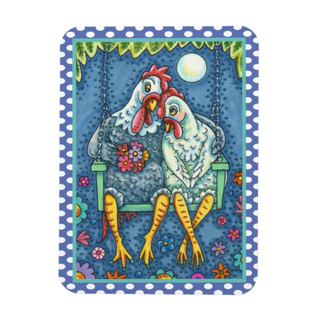 ÍMAN  ROOSTER HEN CANOODLES, DOCES DE FRANGO (Vertical)