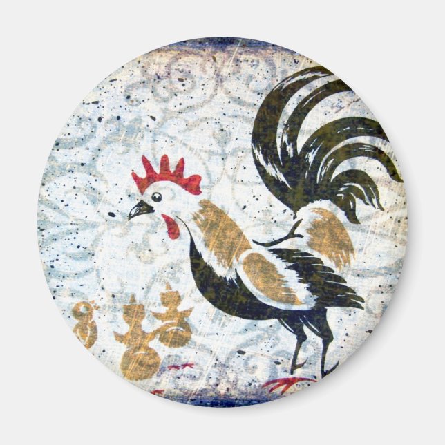 Íman Rooster Vintage e Pintinhos (Frente)