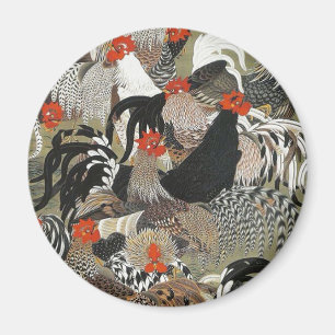 Íman Roosters Hen Ilustração de Ito Jakuchu