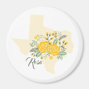 Íman Rosa Amarela do Texas - Estado de Gingham com Rosa