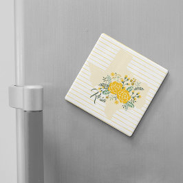 Íman Rosa Amarela do Texas - Estado de Gingham com Rosa