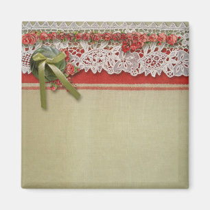 Íman Rosa Antiga em Renda Rustic Red Vitoriana em Lona