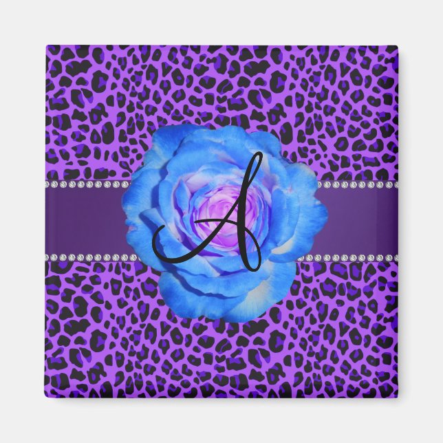 Íman Rosa azul-leopardo roxo monograma (Frente)