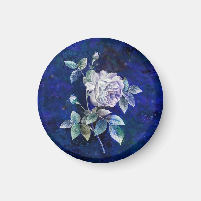 Íman Rosa Branca em Fundo Azul-Marinho Texturizado (Frente)