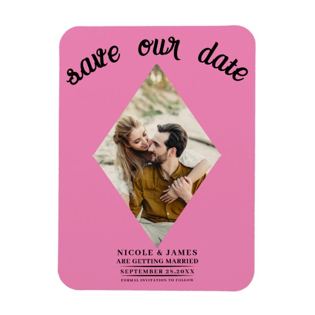 Íman Rosa Chiclete Foto Casamento Save the Date (Vertical)