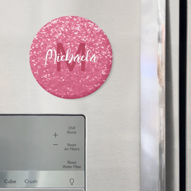 Íman Rosa claro vermelho rosa falso brilho glitter Mono (In Situ (Fridge))