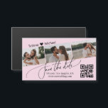 íman rosa de código qr 3 colagem de fotos para dat<br><div class="desc">íman rosa elegante de código qr com colagem de três fotos para data de casamento</div>
