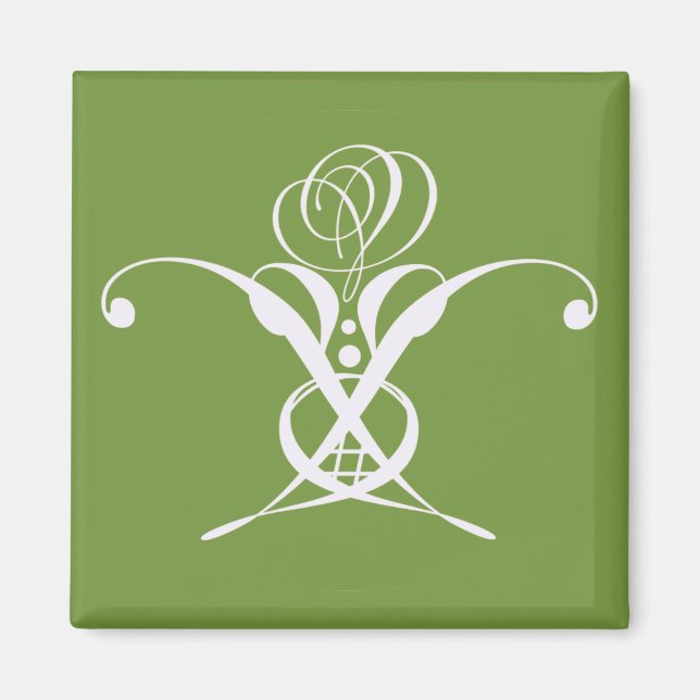 Íman Rosa de Floreio Branco de Deco de Arte Verde (Frente)