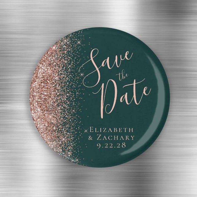 Íman Rosa de Ouro Verde Escuro Brilho Script Salve a Da (Criador carregado)