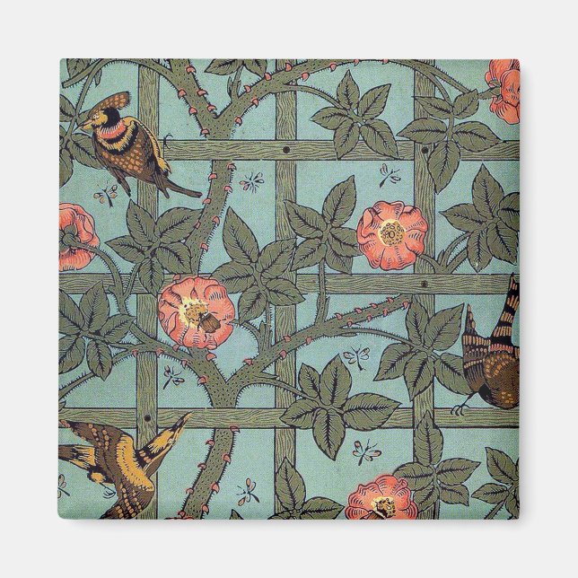 Íman Rosa de subida e pássaro pequeno, William Morris (Frente)