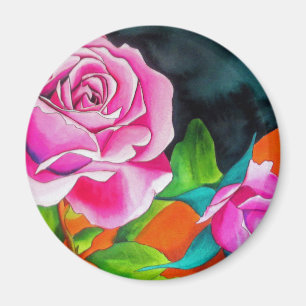 Íman Rosa do rosa com arte alaranjada da aguarela