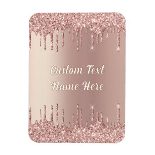 Íman Rosa Dourada Glitter Magnet com Nome de Texto Pers