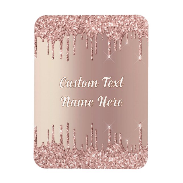 Íman Rosa Dourada Glitter Magnet com Nome de Texto Pers (Vertical)