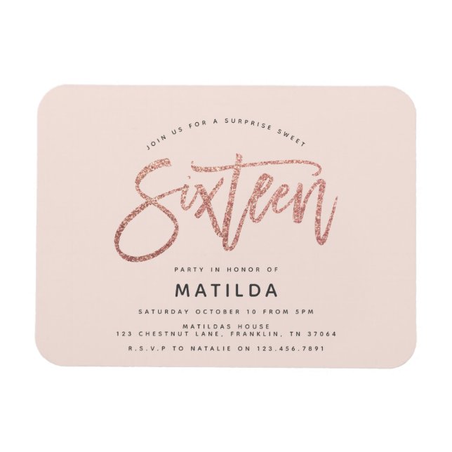 Íman Rosa dourado brilhante surpresa doce 16 anos (Horizontal)