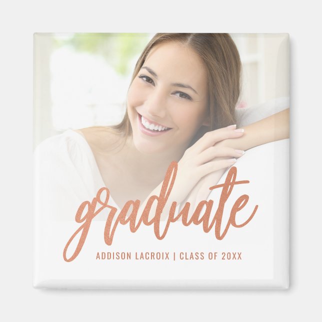 Íman Rosa Dourado Chic Letra Personalizada Foto Graduaç (Frente)
