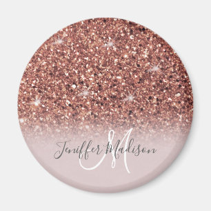 Íman Rosa dourado glitter Nome Personalizado