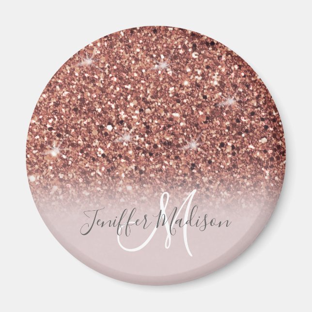 Íman Rosa dourado glitter Nome Personalizado (Frente)