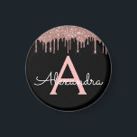 Íman Rosa Dourado - Nome do Monograma preto brilhante<br><div class="desc">Rosa Dourado - Nome do Monograma e do Magnet de Partido Inicial,  cor-de-rosa e brilho preto. Isto faz o doce e perfeito aniversário de 16 anos,  casamento,  chá de panela,  aniversário,  chá de fraldas ou festa de solteira presente para alguém que ama luxo de luxo e estilos quíticos.</div>