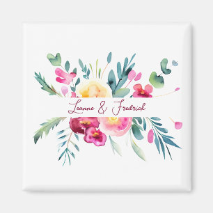 Íman Rosa e fúcsia floral aquarela personalizado Casame