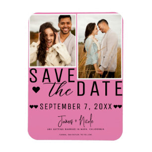 Íman Rosa e Preto Save the Date 2 Fotos Casamento