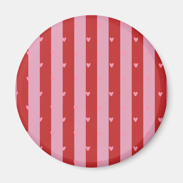 Íman Rosa e vermelho, listras de coração (Frente)