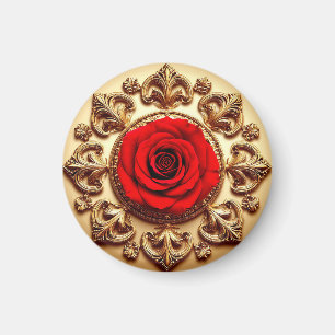 Íman Rosa Elegante com Moldura Decorativa Ornamentada