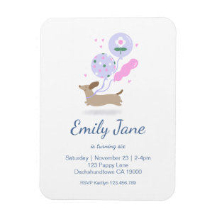 Íman Rosa Festa de aniversário Dachshund Personalizado