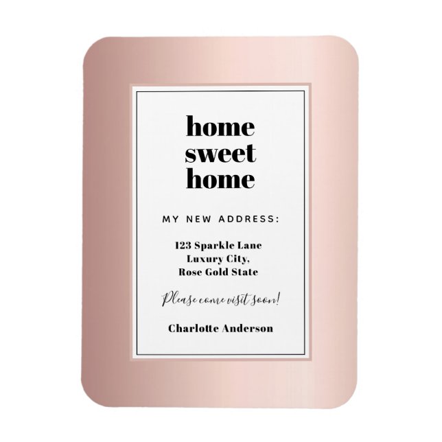 Íman Rosa gold moderno minimalista casa doce mudança (Vertical)