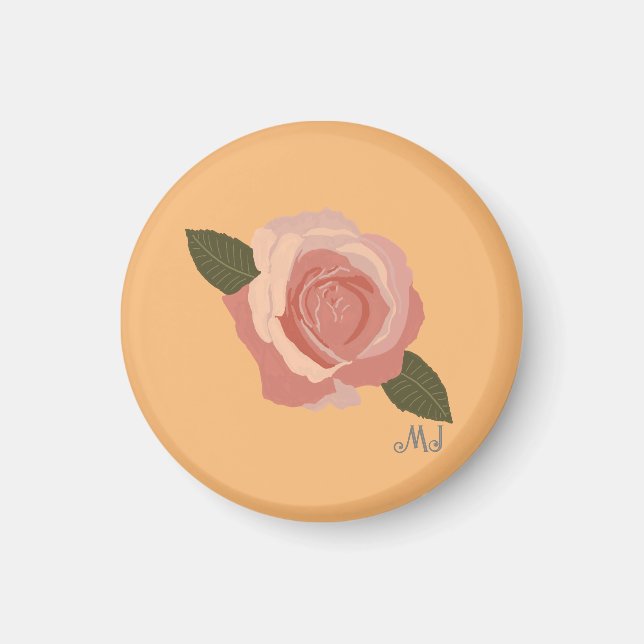 Íman Rosa moderno bonito +Iniciais Laranja (Frente)