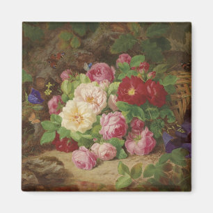 Íman Rosa no chão da floresta com borboletas