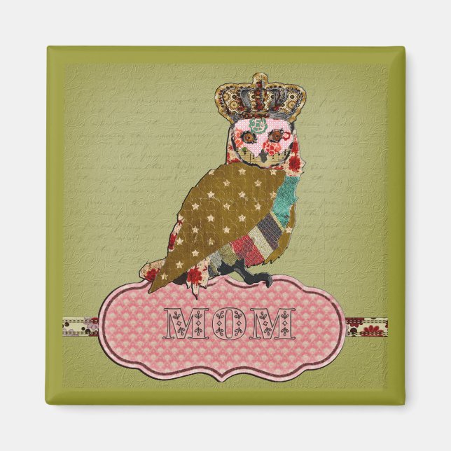 Íman Rosa Owl Mãe Magnet (Frente)